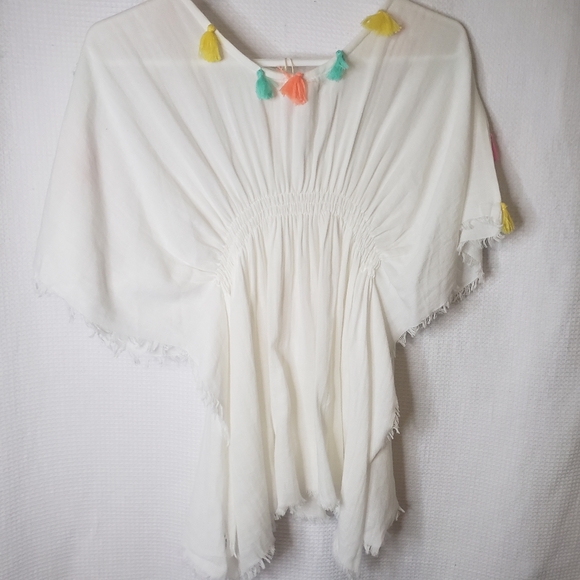 *SOLD* Zara Girls Med. 8-10 Cotton Tassel Kaftan Beach Swim Coverup - Picture 3 of 4